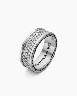 Streamline® Pavé Three Row Band Ring Sterling Silver with Diamonds, 8.5mm