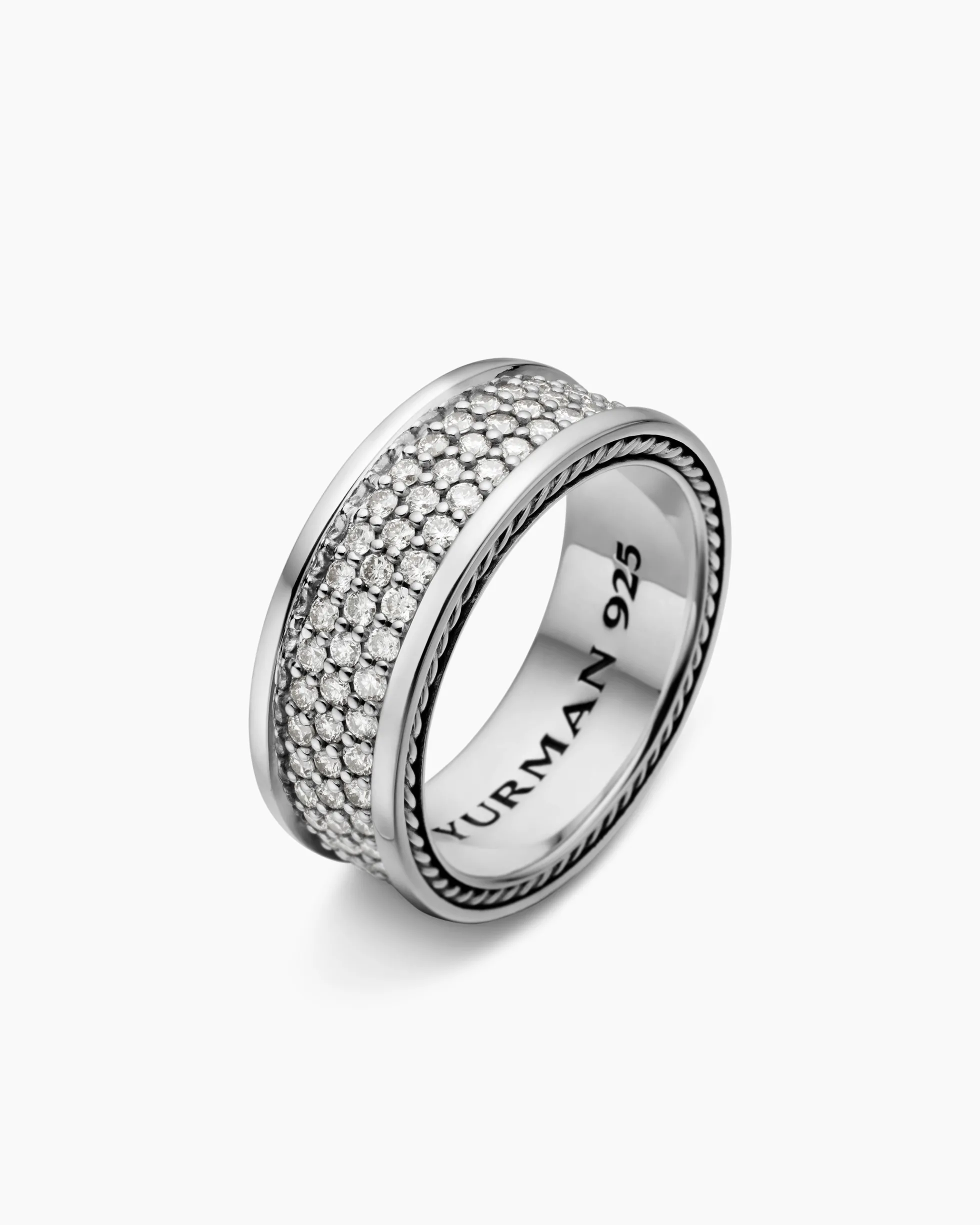 Streamline® Pavé Three Row Band Ring Sterling Silver with Diamonds, 8.5mm