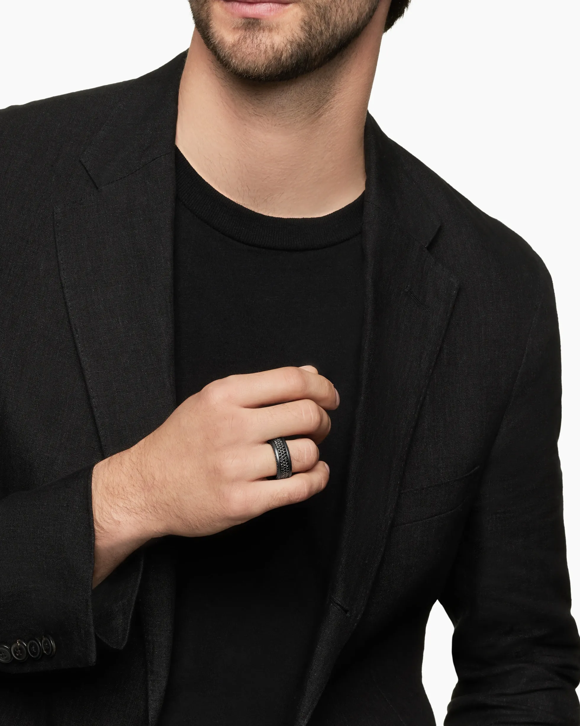 Streamline® Pavé Three Row Band Ring Black Titanium with Black Diamonds, 8.5mm