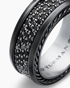 Streamline® Pavé Three Row Band Ring Black Titanium with Black Diamonds, 8.5mm