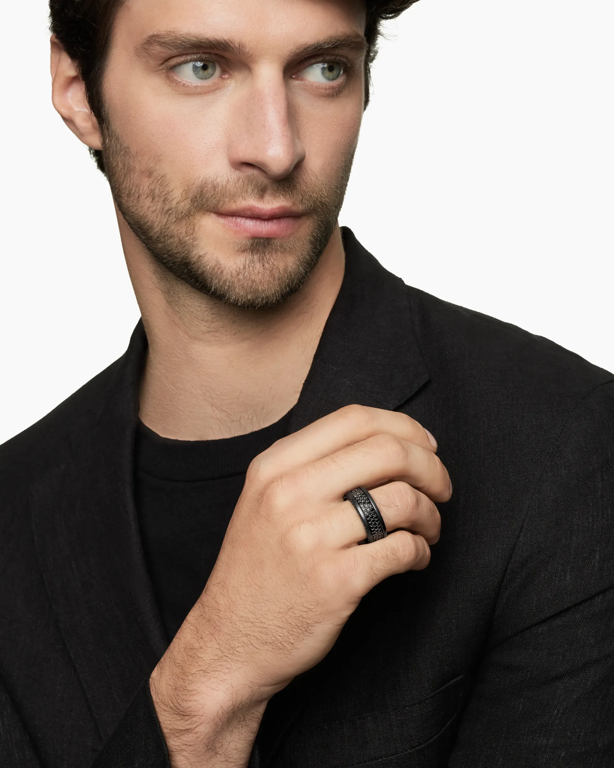 Streamline® Pavé Three Row Band Ring Black Titanium with Black Diamonds, 8.5mm
