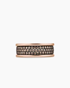 Streamline® Pavé Three Row Band Ring 18K Rose Gold with Cognac Diamonds, 8.5mm