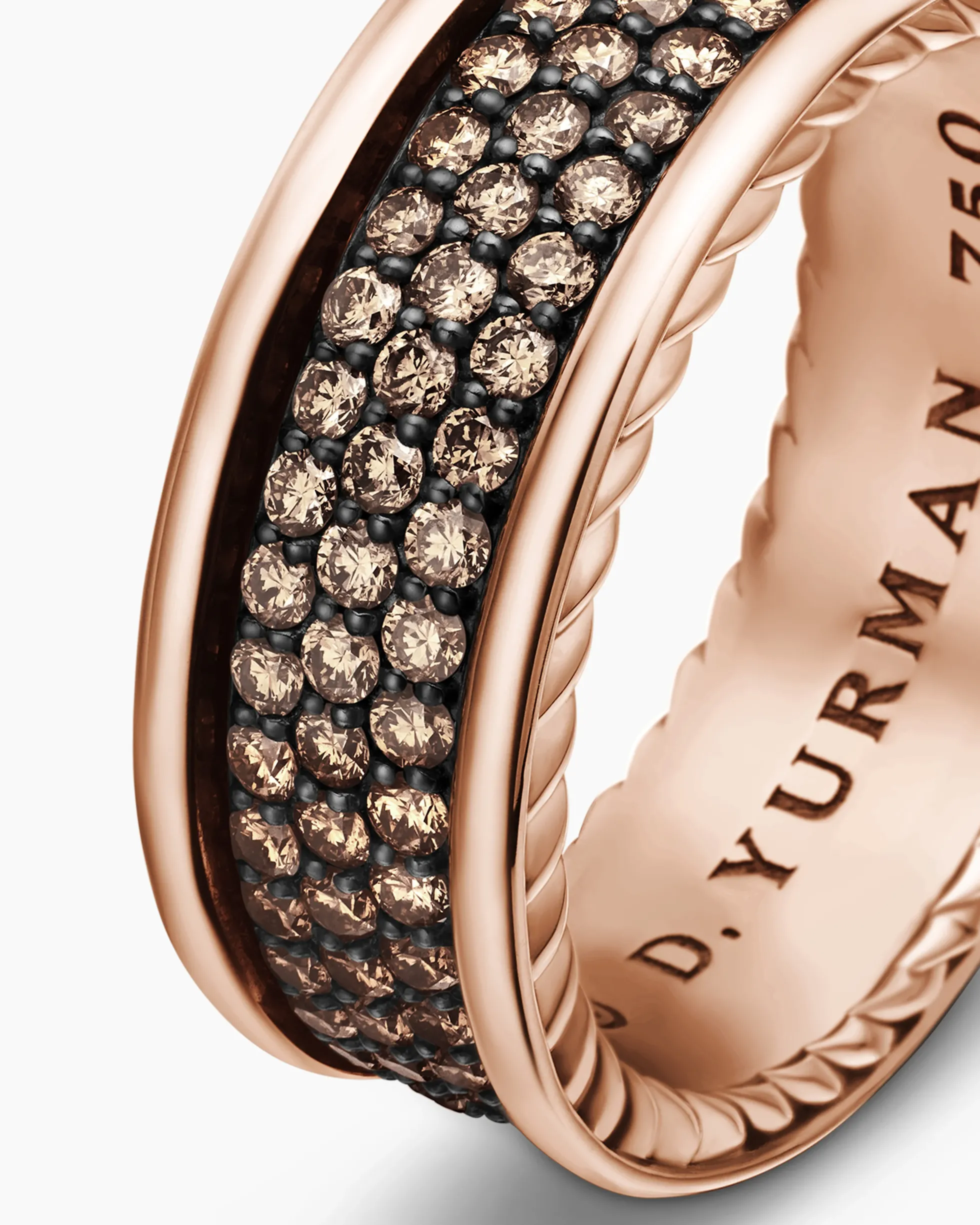 Streamline® Pavé Three Row Band Ring 18K Rose Gold with Cognac Diamonds, 8.5mm