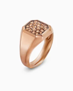 Streamline® Signet Ring 18K Rose Gold with Cognac Diamonds, 14mm