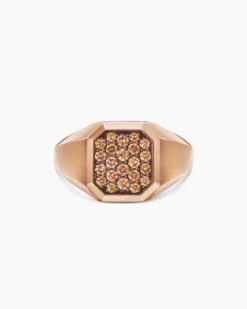 Streamline® Signet Ring 18K Rose Gold with Cognac Diamonds, 14mm