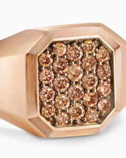 Streamline® Signet Ring 18K Rose Gold with Cognac Diamonds, 14mm