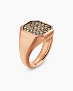 Streamline® Signet Ring 18K Rose Gold with Cognac Diamonds, 18mm