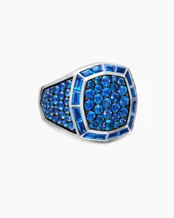 Streamline® Signet Ring 18K White Gold with Blue Sapphires, 25mm