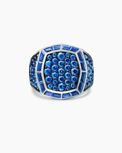 Streamline® Signet Ring 18K White Gold with Blue Sapphires, 25mm