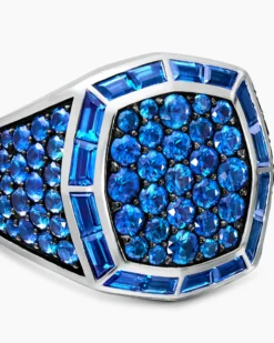Streamline® Signet Ring 18K White Gold with Blue Sapphires, 25mm