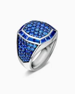Streamline® Signet Ring 18K White Gold with Blue Sapphires, 25mm