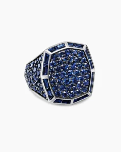 Streamline® Signet Ring 18K White Gold with Blue Sapphires, 23mm