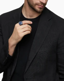 Streamline® Signet Ring 18K White Gold with Blue Sapphires, 23mm
