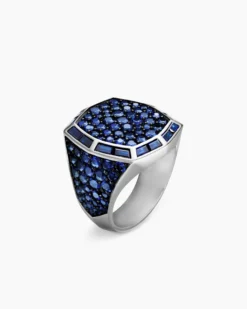 Streamline® Signet Ring 18K White Gold with Blue Sapphires, 23mm