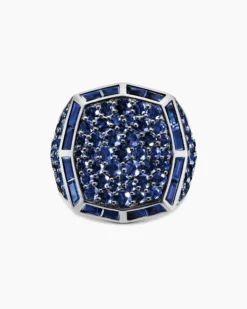 Streamline® Signet Ring 18K White Gold with Blue Sapphires, 23mm