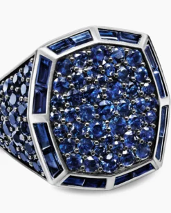 Streamline® Signet Ring 18K White Gold with Blue Sapphires, 23mm