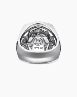 Streamline® Signet Ring 18K White Gold with Blue Sapphires, 23mm