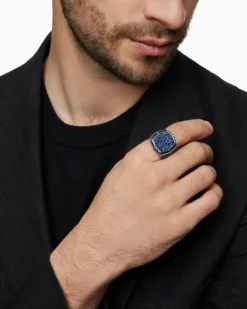 Streamline® Signet Ring 18K White Gold with Blue Sapphires, 23mm