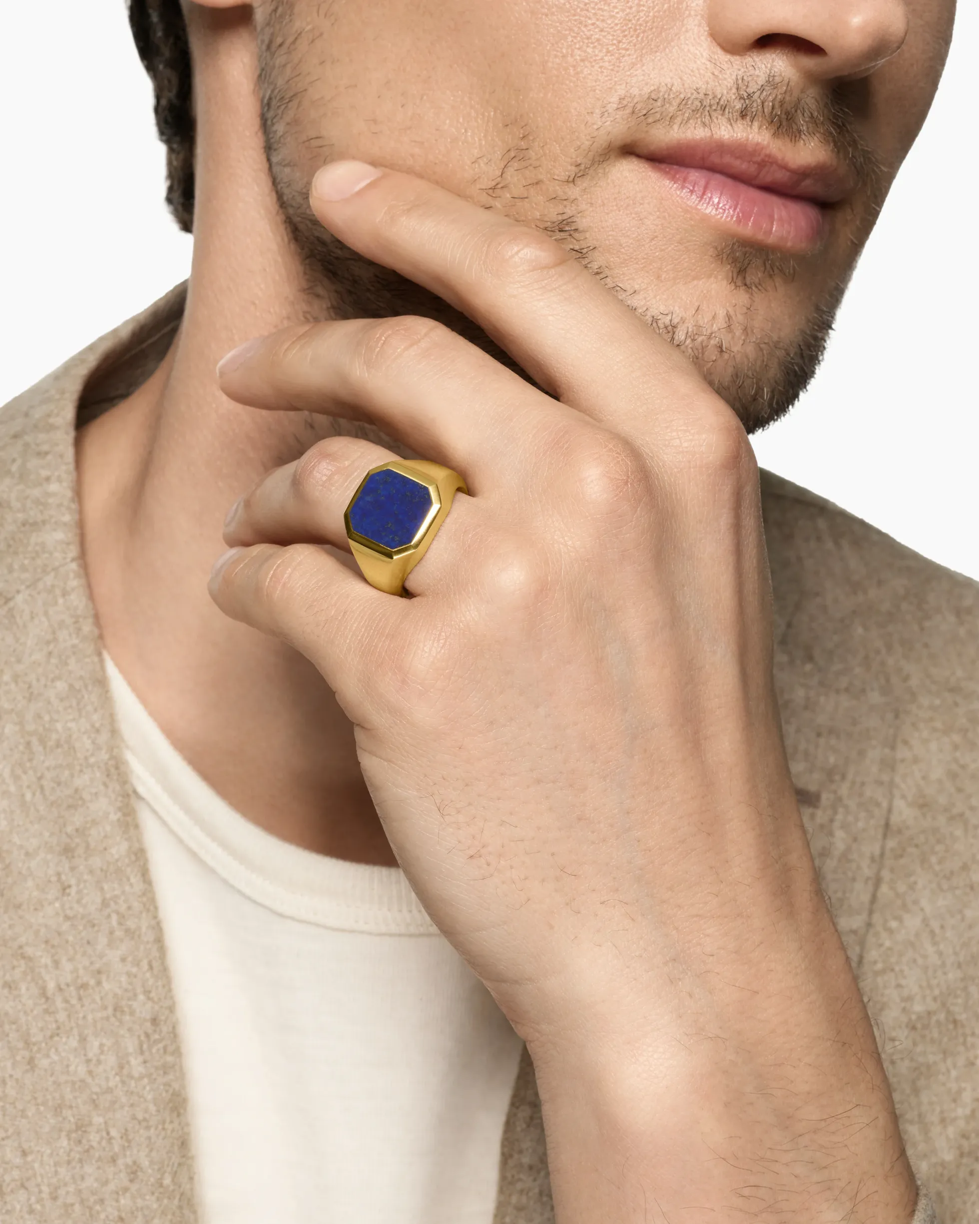 Streamline® Signet Ring 18K Yellow Gold with Lapis, 18mm