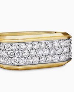 Streamline® Signet Ring 18K Yellow Gold with Diamonds, 10mm