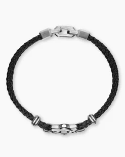 Streamline® Star of David Bracelet Black Leather with Sterling Silver, 6mm