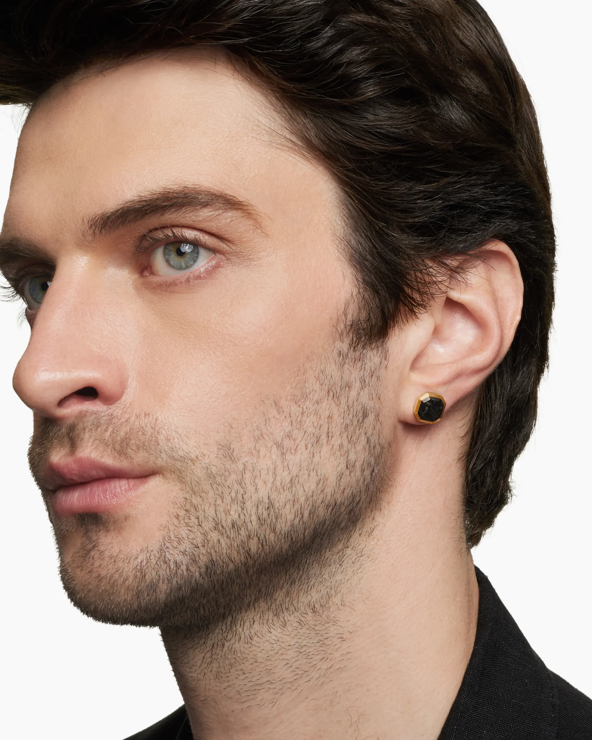 Streamline® Stud Earring 18K Yellow Gold with Forged Carbon, 10.5mm