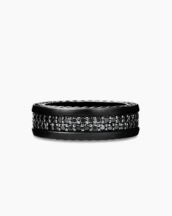 Streamline® Two Row Band Ring Black Titanium with Black Diamonds, 6.5mm
