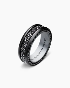 Streamline® Two Row Band Ring Black Titanium with Black Diamonds, 6.5mm