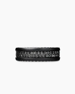 Streamline® Two Row Band Ring Black Titanium with Black Diamonds, 6.5mm