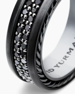 Streamline® Two Row Band Ring Black Titanium with Black Diamonds, 6.5mm