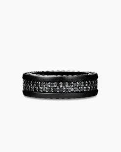 Streamline® Two Row Band Ring Black Titanium with Black Diamonds, 6.5mm
