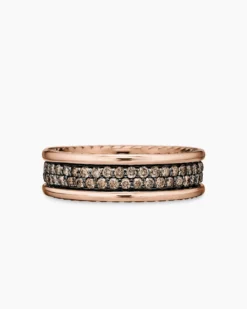 Streamline® Two Row Band Ring 18K Rose Gold with Cognac Diamonds, 6.5mm