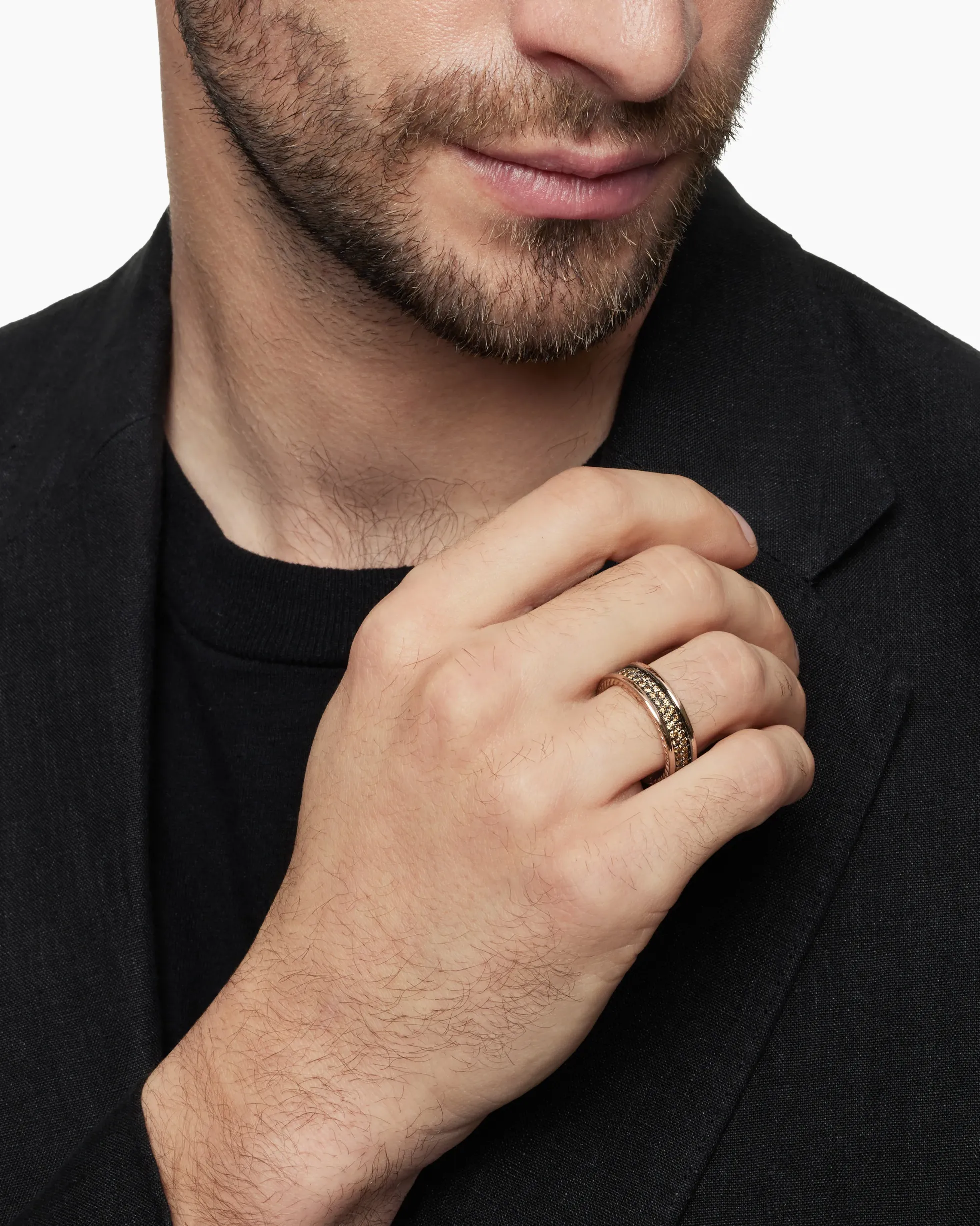 Streamline® Two Row Band Ring 18K Rose Gold with Cognac Diamonds, 6.5mm