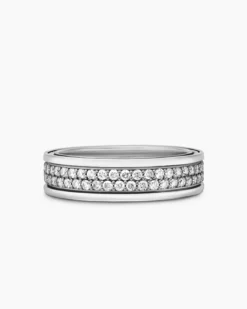Streamline® Two Row Band Ring Sterling Silver with Diamonds, 6.5mm