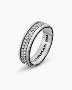 Streamline® Two Row Band Ring Sterling Silver with Diamonds, 6.5mm