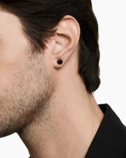 Stud Earring 18K Yellow Gold with Black Diamond, 7mm