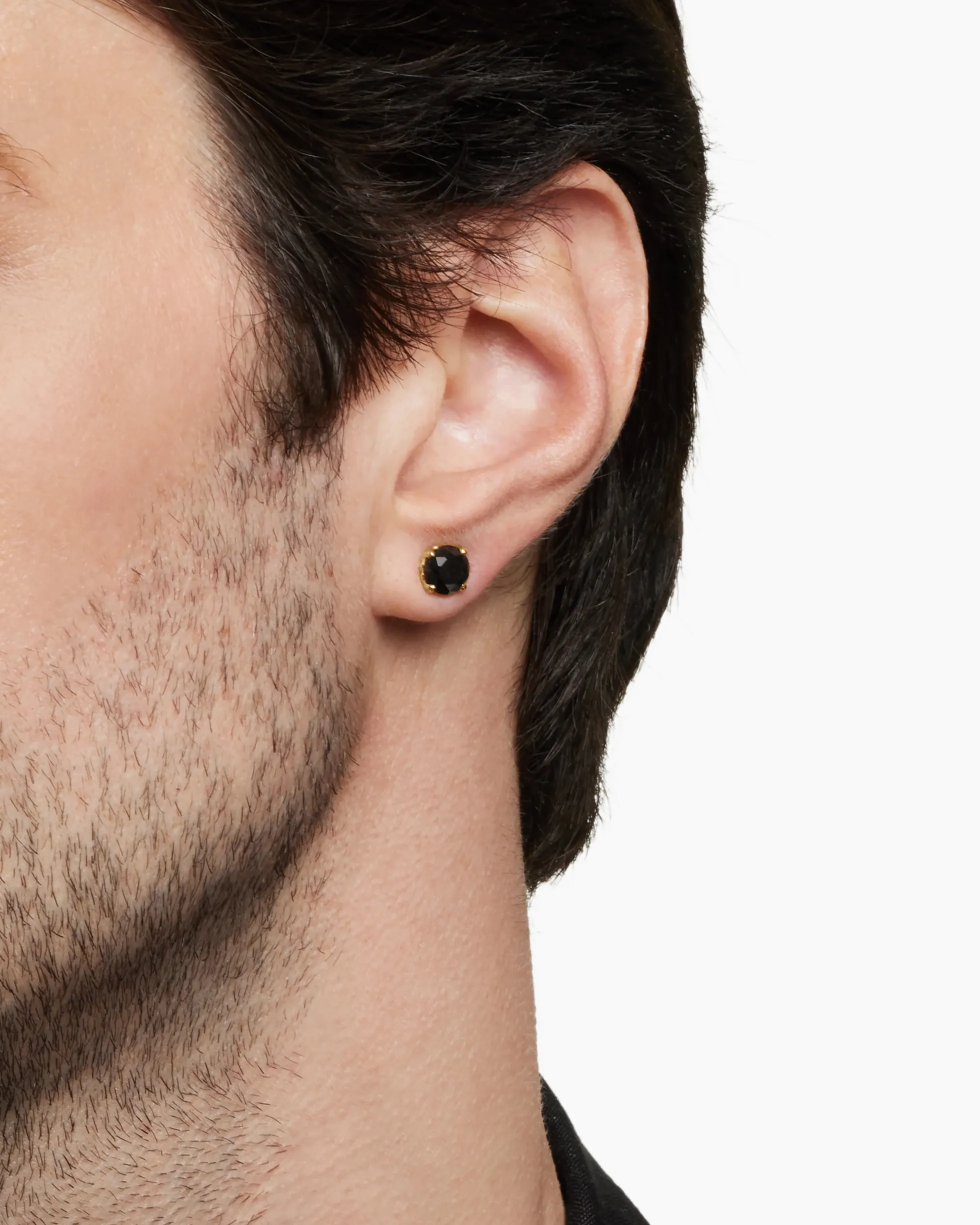 Stud Earring 18K Yellow Gold with Black Diamond, 7mm