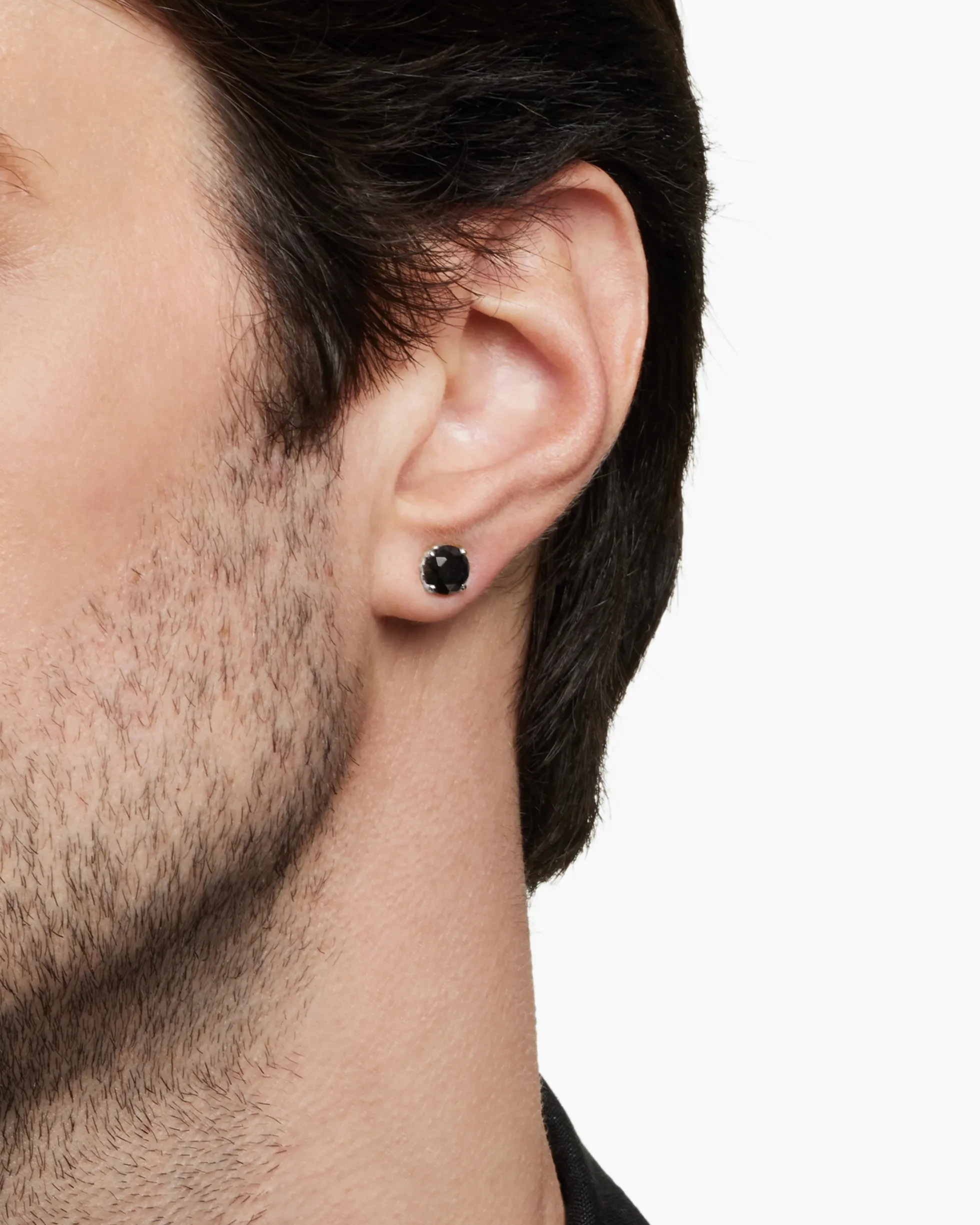 Stud Earring Sterling Silver with Black Diamond, 7mm