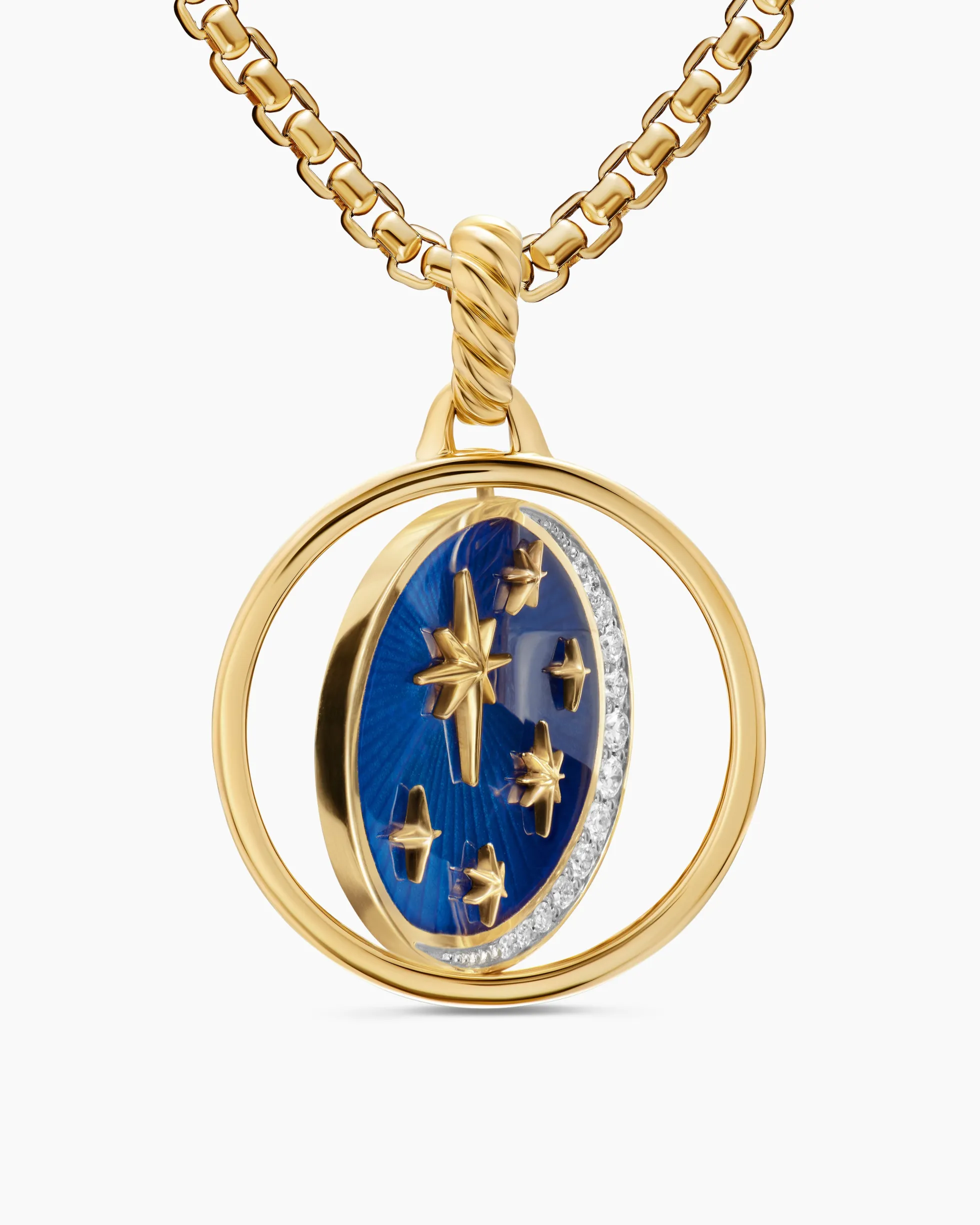 Sun and Moon Duality Pendant 18K Yellow Gold with Navy Enamel and Diamonds, 22.3mm