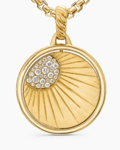 Sun and Moon Duality Pendant 18K Yellow Gold with Navy Enamel and Diamonds, 22.3mm