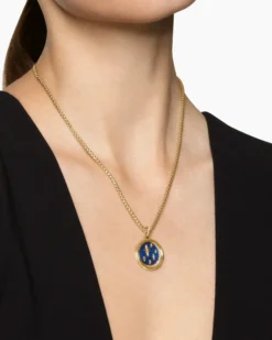 Sun and Moon Duality Pendant 18K Yellow Gold with Navy Enamel and Diamonds, 22.3mm