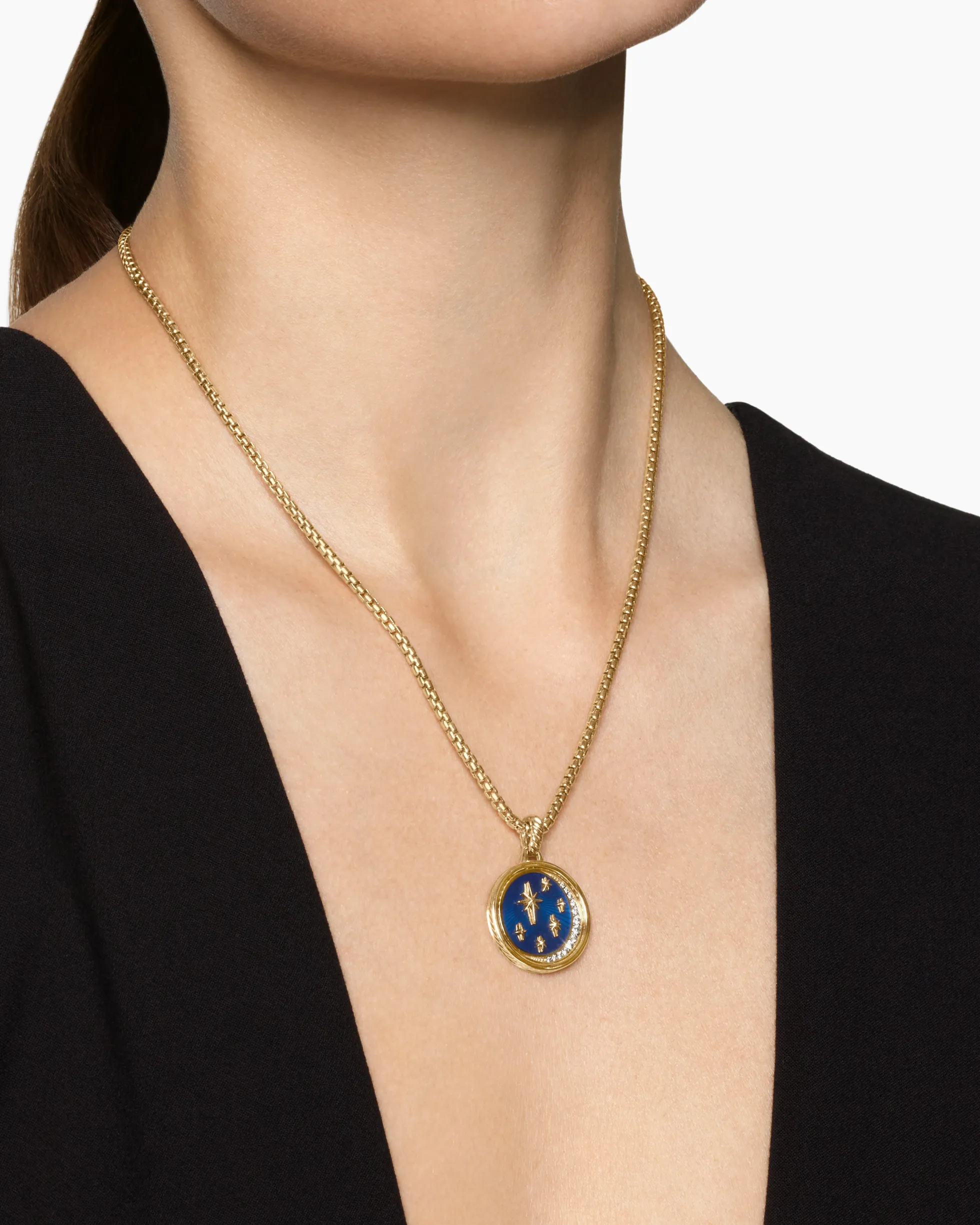 Sun and Moon Duality Pendant 18K Yellow Gold with Navy Enamel and Diamonds, 22.3mm