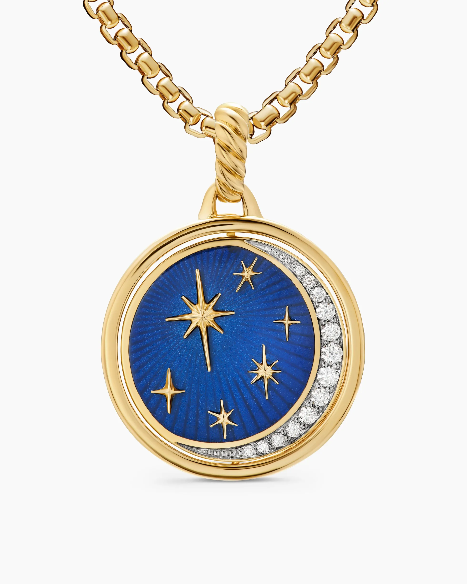 Sun and Moon Duality Pendant 18K Yellow Gold with Navy Enamel and Diamonds, 22.3mm