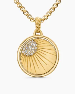 Sun and Moon Duality Pendant 18K Yellow Gold with Navy Enamel and Diamonds, 22.3mm