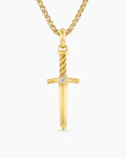 Sword Amulet 18K Yellow Gold with Diamond, 45mm