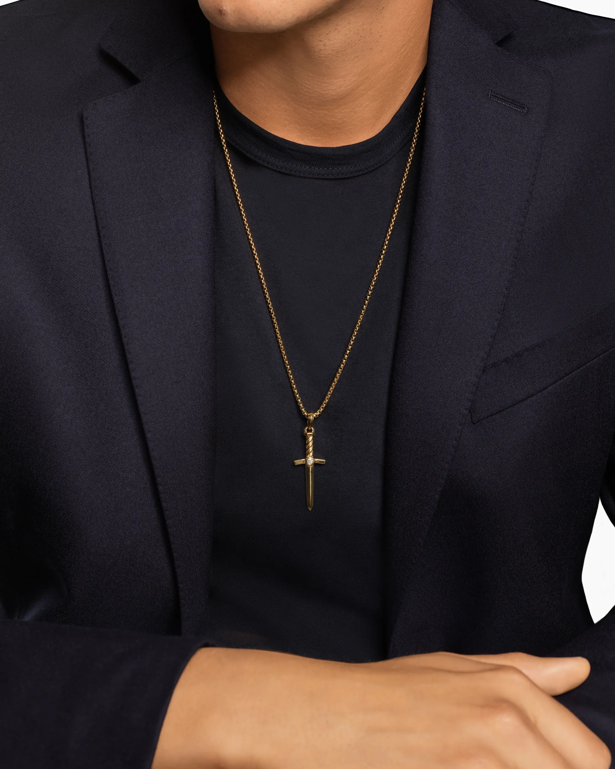 Sword Amulet 18K Yellow Gold with Diamond, 45mm