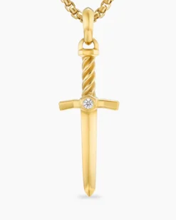 Sword Amulet 18K Yellow Gold with Diamond, 45mm