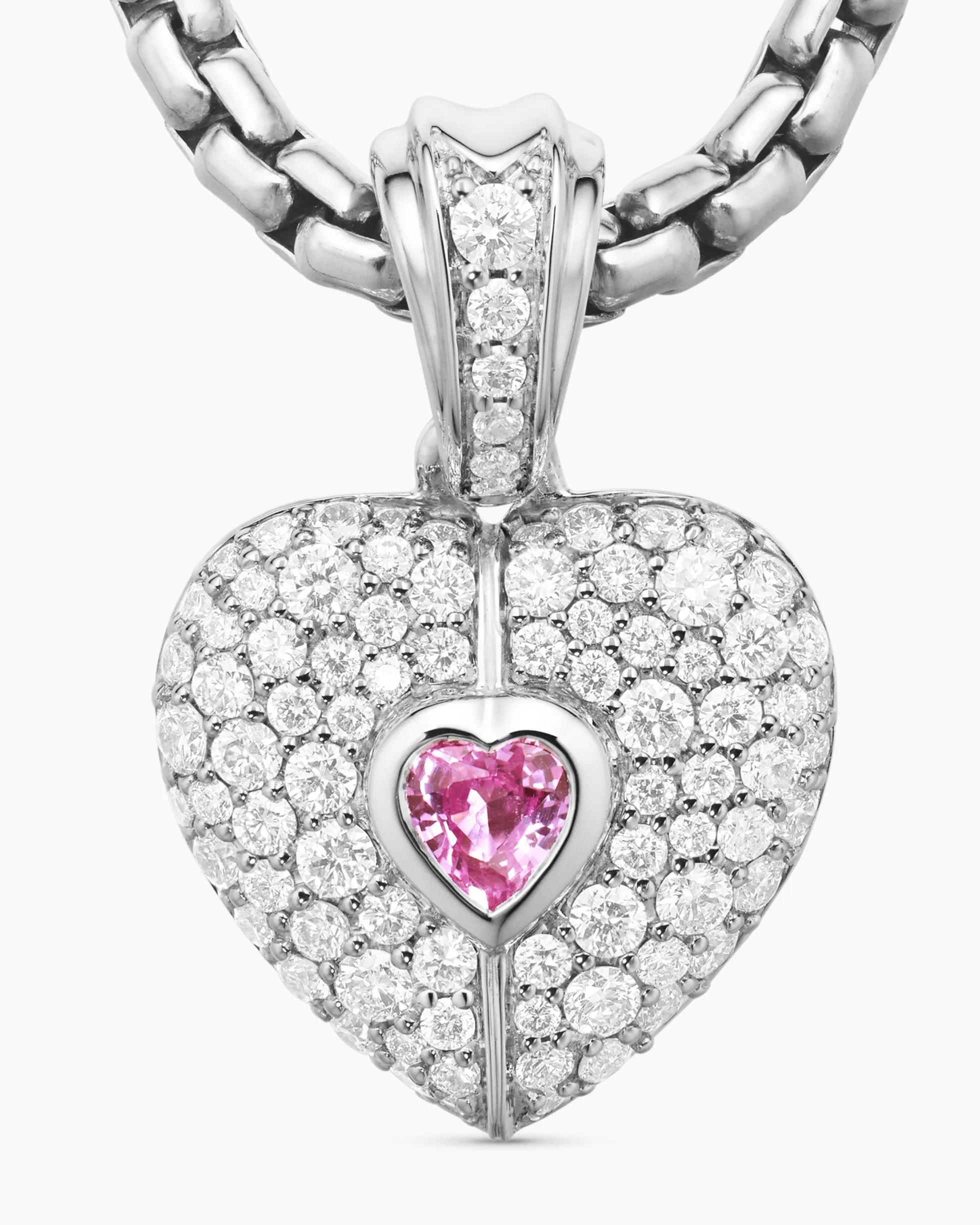 SY Heart Amulet 18K White Gold with Diamonds and Pink Sapphire, 12.8mm