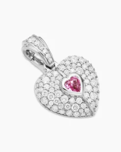 SY Heart Amulet 18K White Gold with Diamonds and Pink Sapphire, 12.8mm