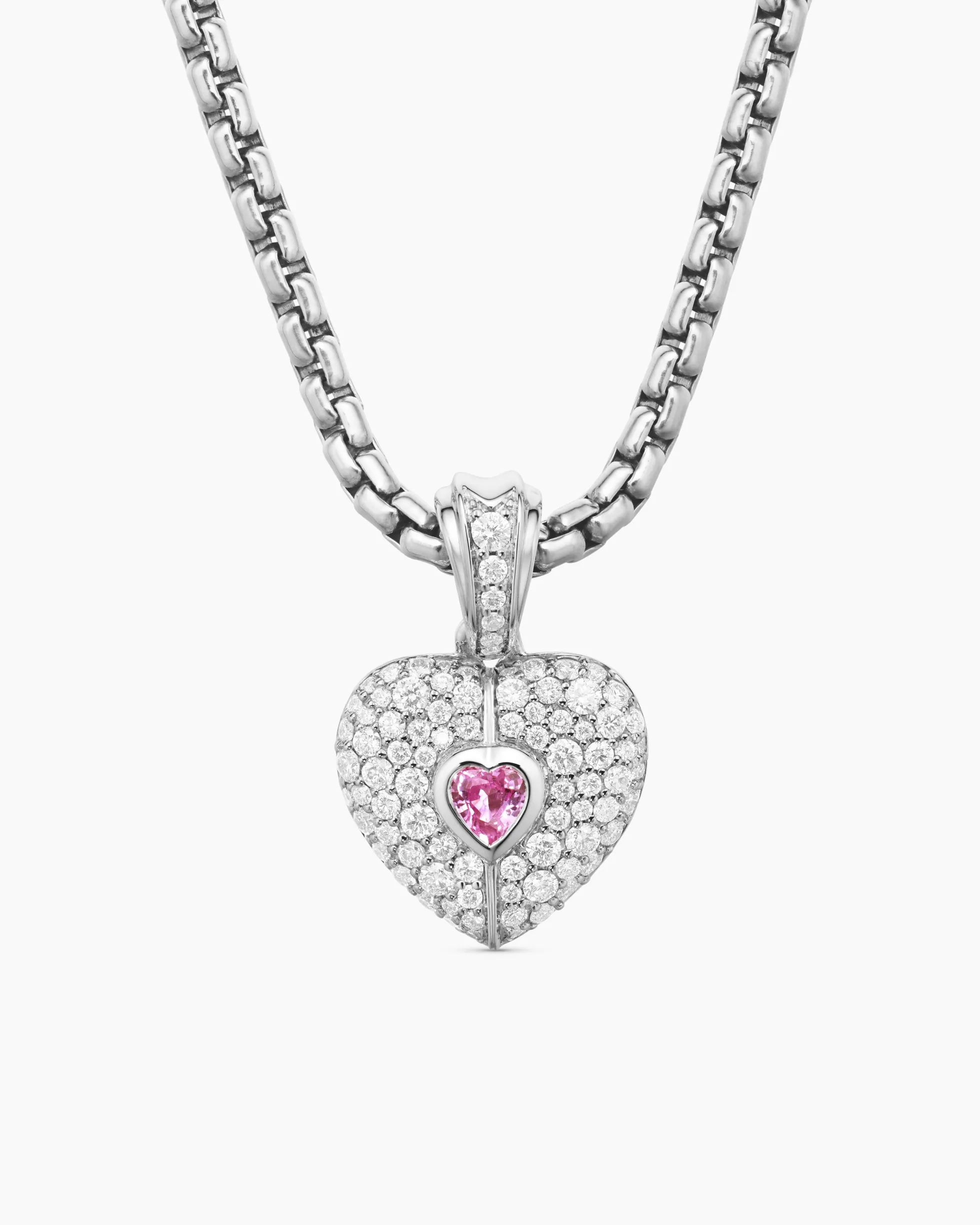SY Heart Amulet 18K White Gold with Diamonds and Pink Sapphire, 12.8mm